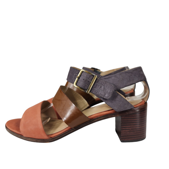 Eileen Fisher 10 Womens Sandals Heel Repeat Colorblock Orange Brown Open Strappy - Picture 3 of 12